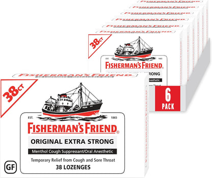 Fisherman's Friend Original Extra Strong Cough Lozenges - 10mg Menthol - 38 Lozenges per Pack (6-Pack)