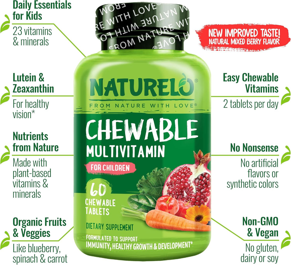 NATURELO Chewable Multivitamin for Children - 60 Tablets - Organic Fruit Blend - görsel 4