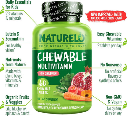 NATURELO Chewable Multivitamin for Children - 60 Tablets - Organic Fruit Blend