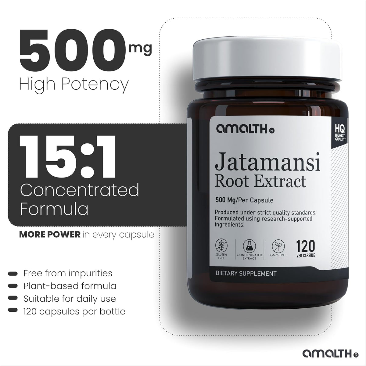 AMALTH Jatamansi Capsules 500 mg - Herbal Root Extract Supplement, 120 Veg Capsules - görsel 3