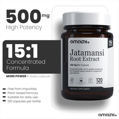 AMALTH Jatamansi Capsules 500 mg - Herbal Root Extract Supplement, 120 Veg Capsules
