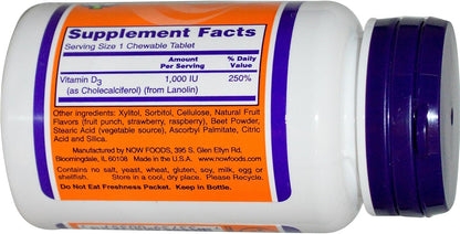 NOW Foods Vitamin D-3 1000 IU 180 Chewable Tablets (Pack of 2)