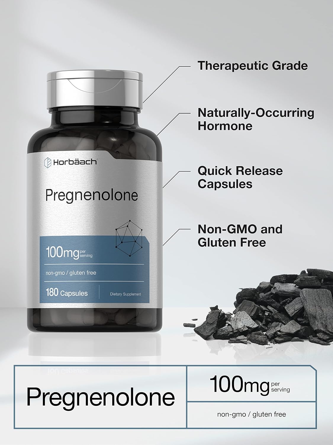 Horbäach Pregnenolone Supplement, 100 mg, 180 Quick-Release Capsules – Non-GM & Gluten-Free - görsel 3