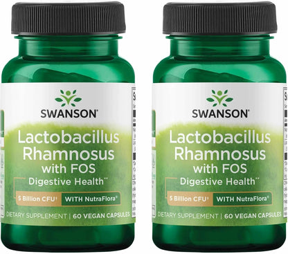 Swanson Lactobacillus Rhamnosus with FOS - 5 Billion CFU - Digestive Support with Fructooligosaccharides - Vegan - 60 Vegan Capsules