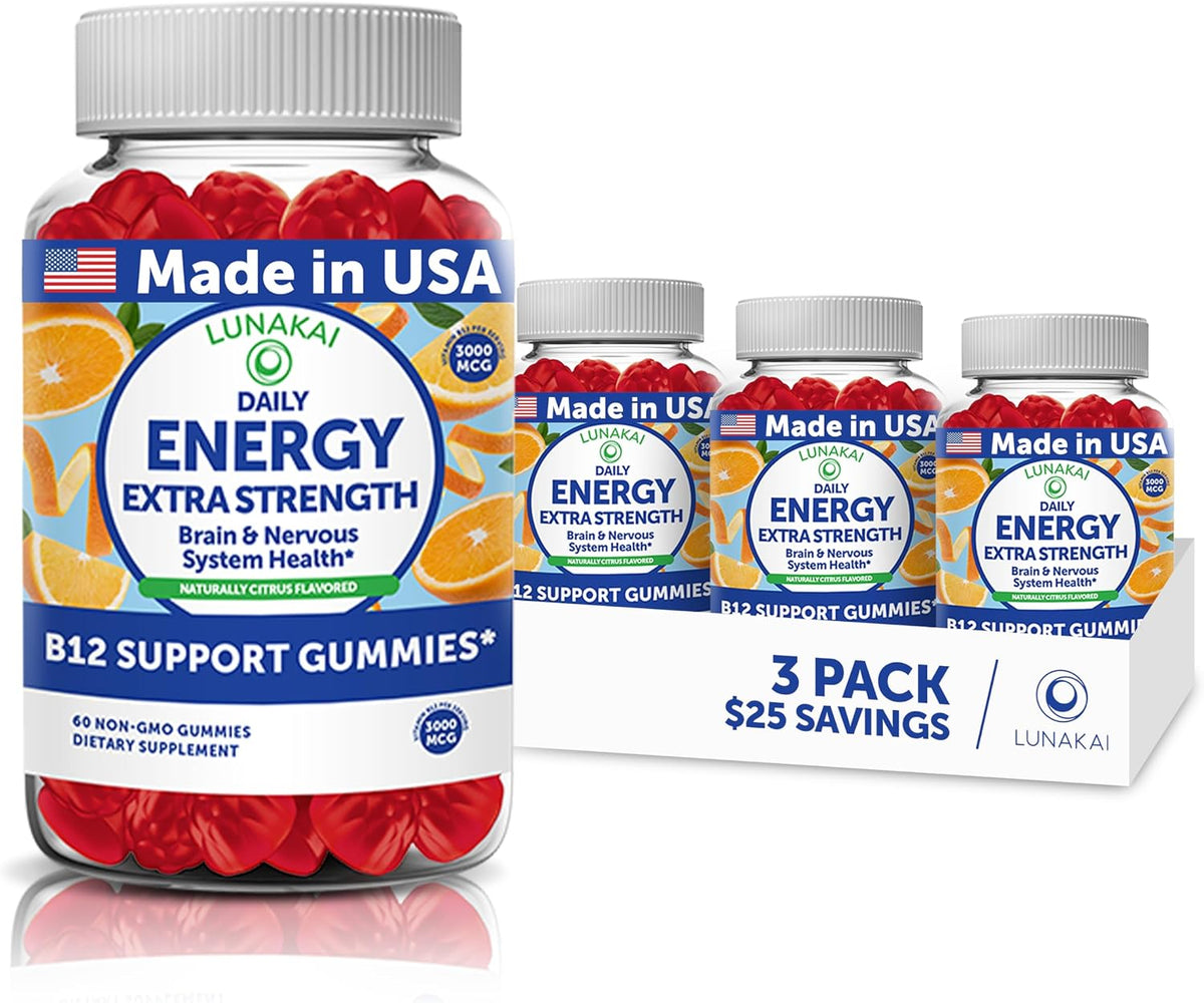 Lunakai USA-made Vegan Energy Gummies – 3000mcg Vitamin B12 Gummies for Women and Men – 60 Count - görsel 10