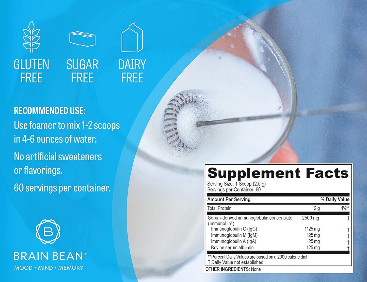 Brain Basics Ultra Pure IgG Supplement - Dairy-Free IgG Powder, 150g (60 Servings) - görsel 5