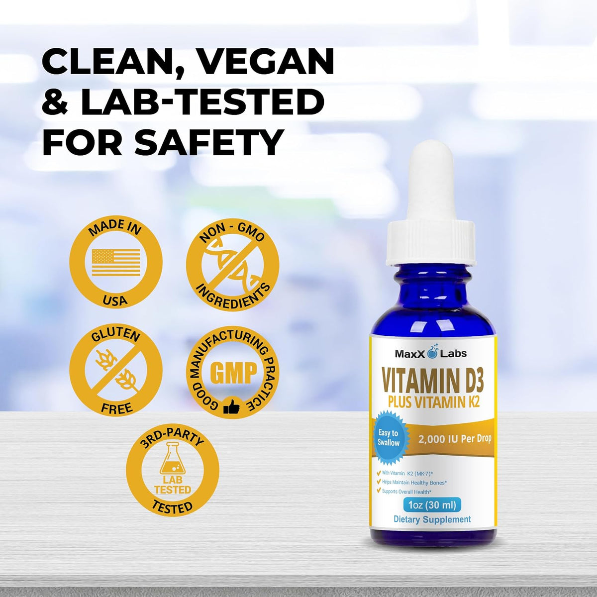 Vitamin D3 K2 Liquid Drops - 2000 IU D3 + MK7 from Natto - 30 ml (Approx. 900 Drops) - görsel 9