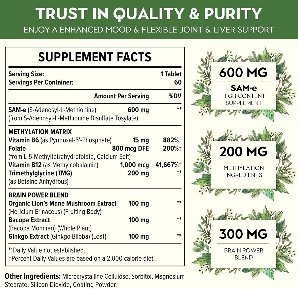 Kanacoufce SAM-e 1100mg – Highest Activity S,S Form – with B Vitamins – 60 Vegan Tablets - görsel 2