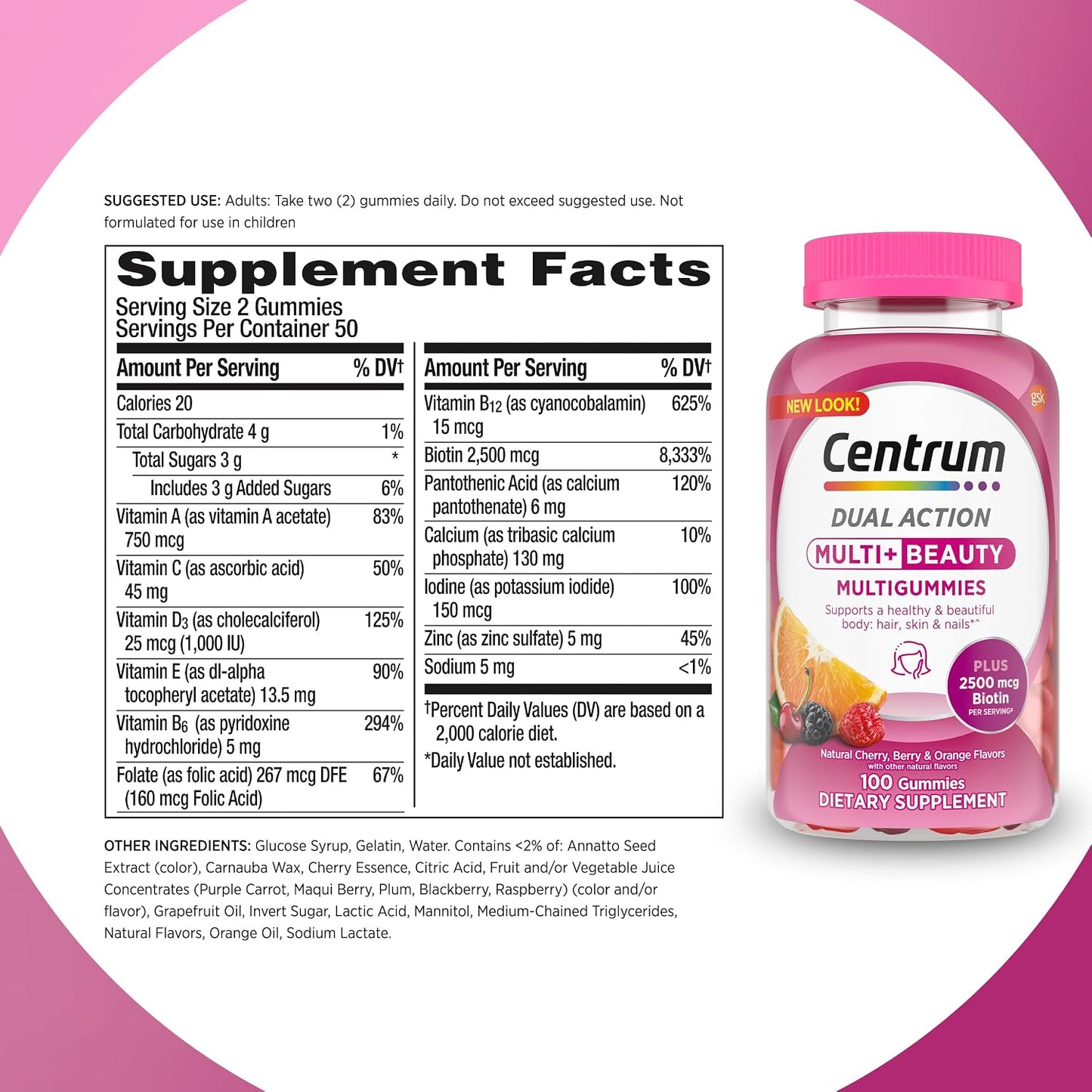 Centrum MultiGummies Multi+ Beauty Dual Action Gummy Multivitamin, 100 Count - görsel 9