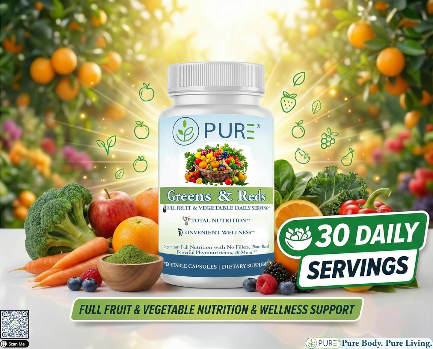 PURE Greens & Reds Capsules - PhytoServ Superfood Blend - görsel 2