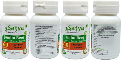 Jambu Beej Forte Capsules 500 mg, 60 Vegetarian Capsules | Jamun Seed (Syzygium Cumini) Extract | Ayurvedic Herbal Supplement | 10:1 Forte (4 Bottles of 60 Capsules)