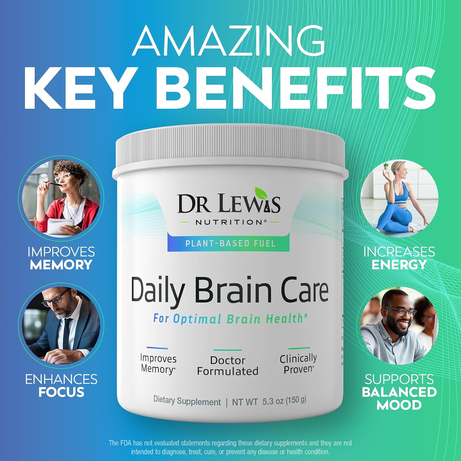 Brain Supplements for Memory and Focus – Dr Lewis Daily Brain Care Powder with Aloe Vera – Plant-Based Nootropic and Vitality Support for Brain Fog, Mental Clarity and Daily Wellbeing – Powder, 150g - görsel 3