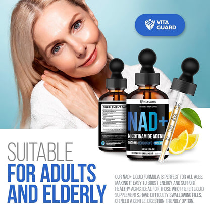 Vita Guard Pure NAD+ Liquid Drops 1000mg - NAD+ Precursor Supplement with Natural Citrus Flavour
