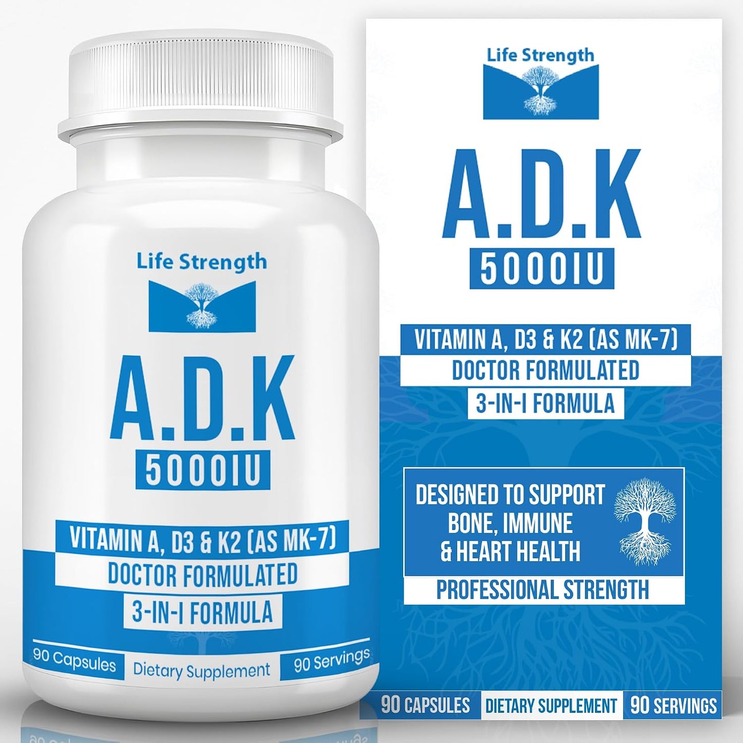 LifeStrength ADK 5 - Vitamin A, D3 5000 IU & K2 (MK-7) Supplement - 90 Capsules - görsel 1