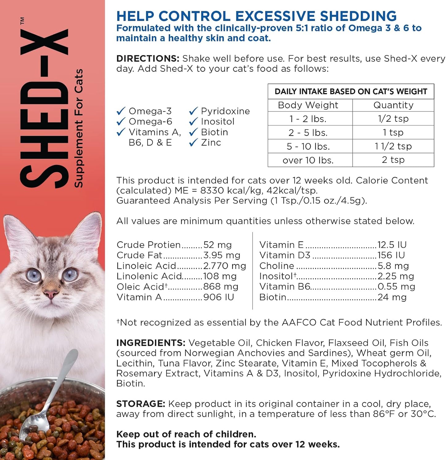 Shed-X Liquid Cat Supplement – 227 ml – All-Natural Shed Defender with Essential Fatty Acids - görsel 5