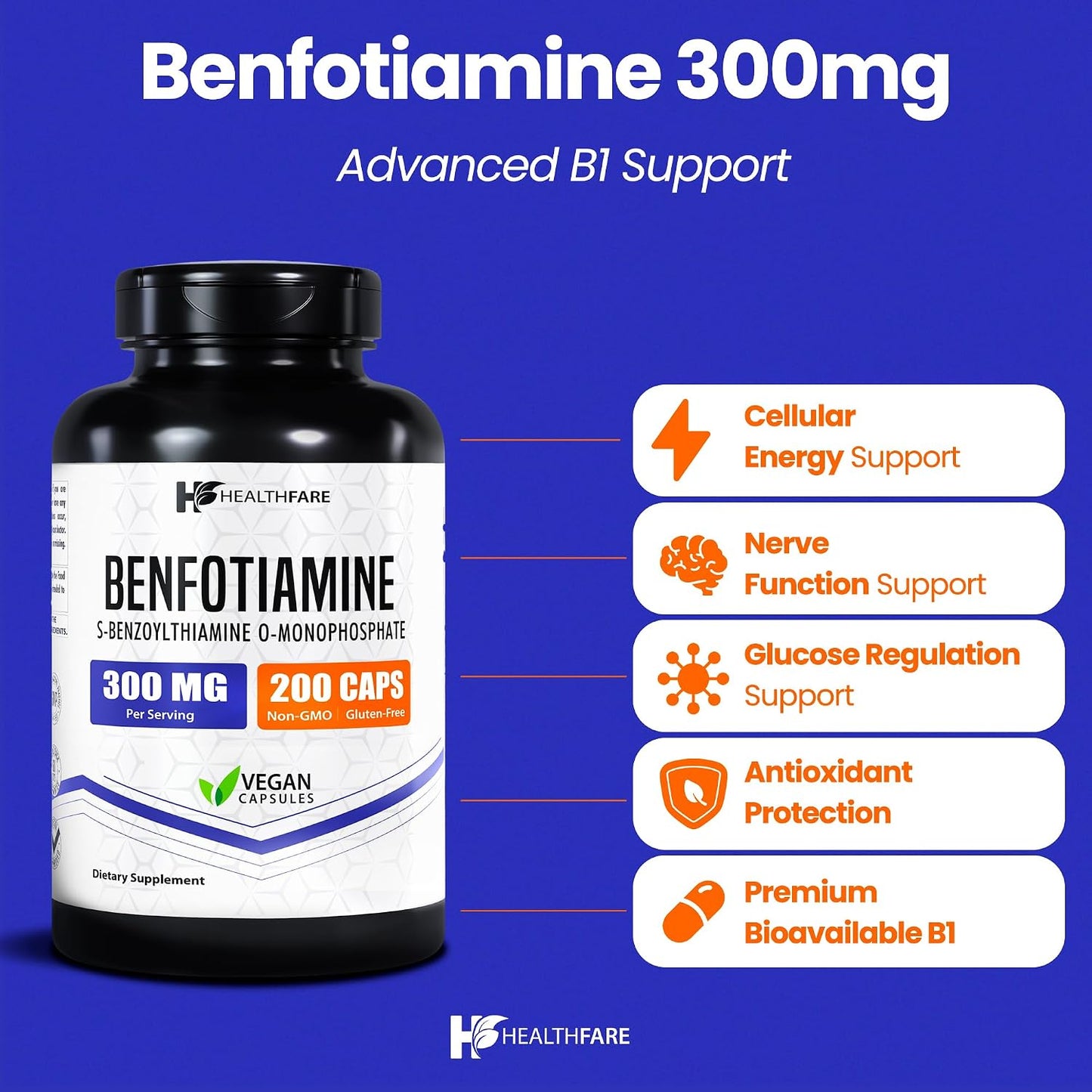 Healthfare Benfotiamine 300mg – 200 Veg Capsules - görsel 2