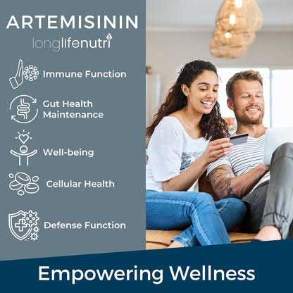 LongLifeNutri Artemisinin 150mg - Organic Sweet Wormwood Food Supplement, 120 Vegetarian Capsules
