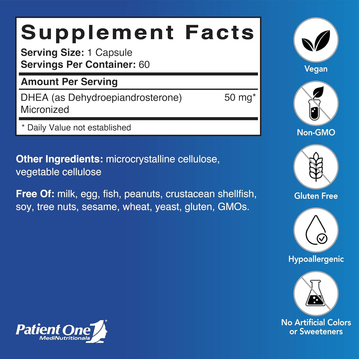 Patient One DHEA 50 mg - Micronised Supplement for Mood, Energy & Endocrine Support (60 Capsules) - görsel 2