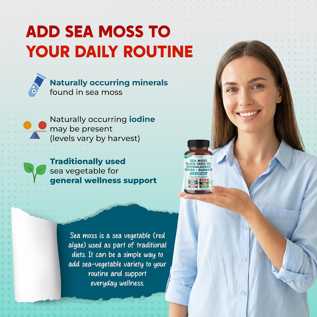 PEAKPURY Sea Moss Black Seed Oil Ashwagandha Ginger Burdock Bladderwrack – Immunity Support - görsel 5