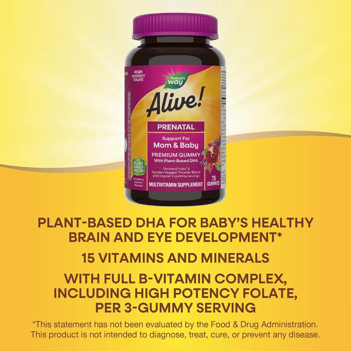 Nature's Way Alive! Prenatal Premium Gummy Multivitamin - High Potency Folate & DHA - 75 Gummies - görsel 3