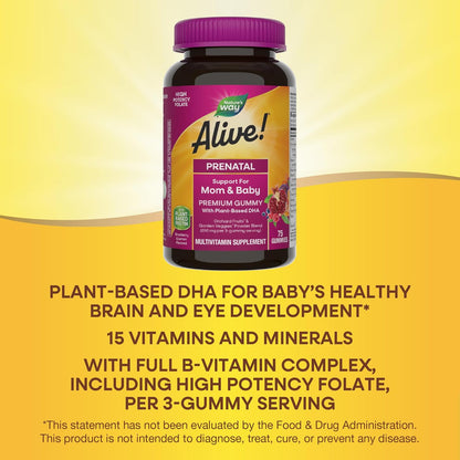 Nature's Way Alive! Prenatal Premium Gummy Multivitamin - High Potency Folate & DHA - 75 Gummies
