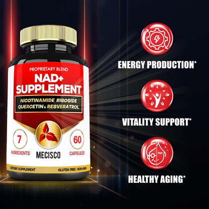 Mecisco NAD+ Supplement with Nicotinamide Riboside with Quercetin, Resveratrol, Turmeric, Rhodiola Rosea, Astragalus – 60 Capsules
