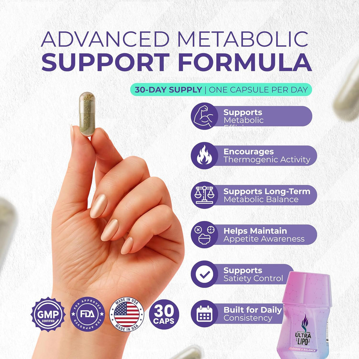 Natural Fat Burner & Appetite Suppressant – Weight Loss Pills for Men and Women, Supports Metabolism & Gut Health, Non-GMO, Made in USA, 30 Capsules - görsel 2