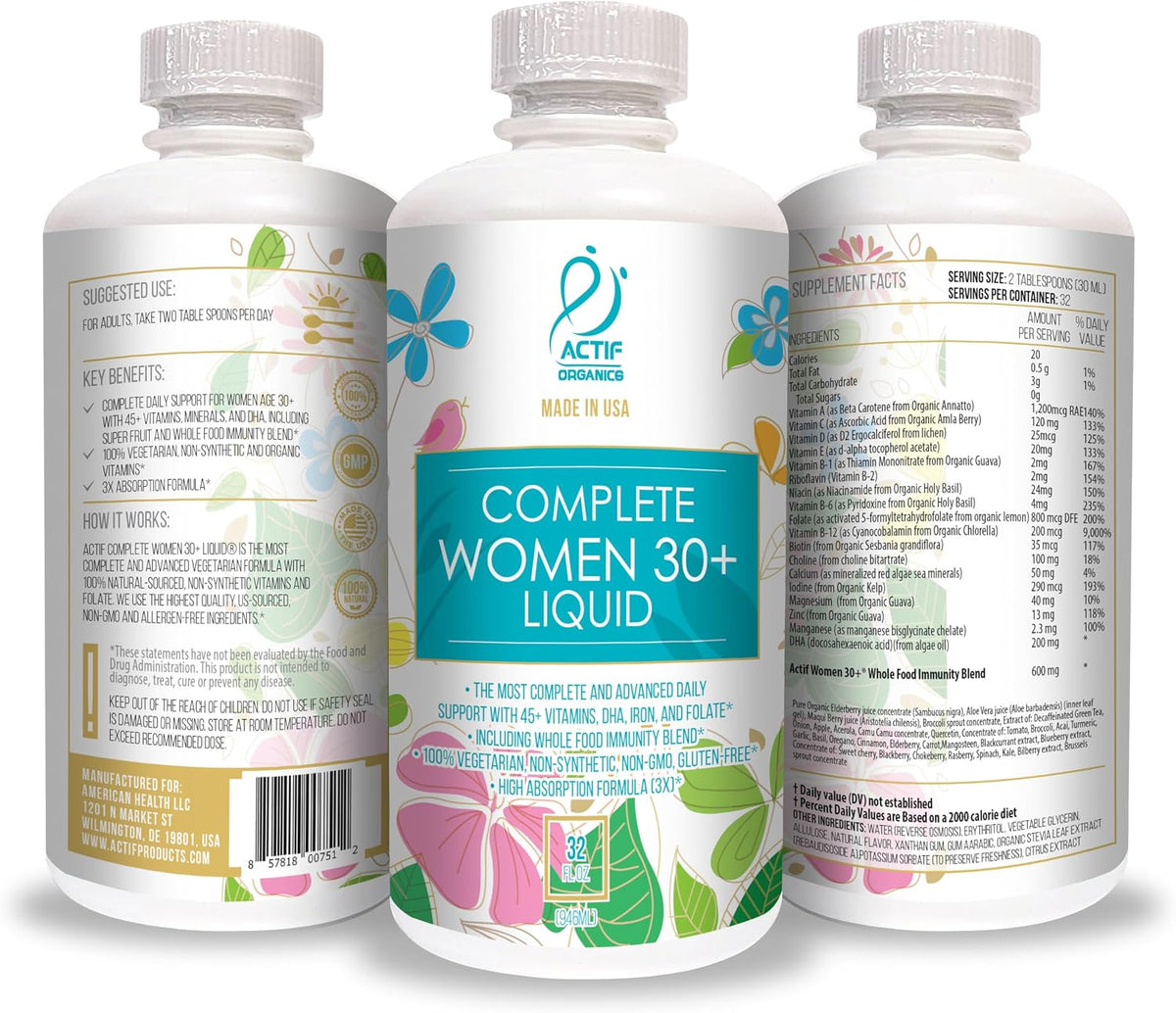ACTIF Liquid Daily Multivitamin for Women Age 30+ with 40+ Advanced Factors – Non GMO, Made in USA, 32oz - görsel 4