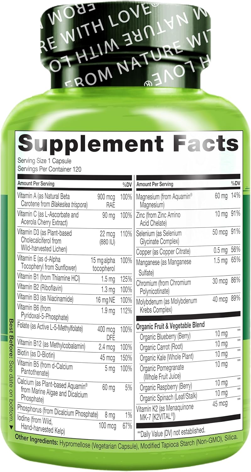 NATURELO One Daily Multivitamin for Women Over 50 (Iron Free) – Menopause Support – Whole Food Supplement – 120 Capsules - görsel 9