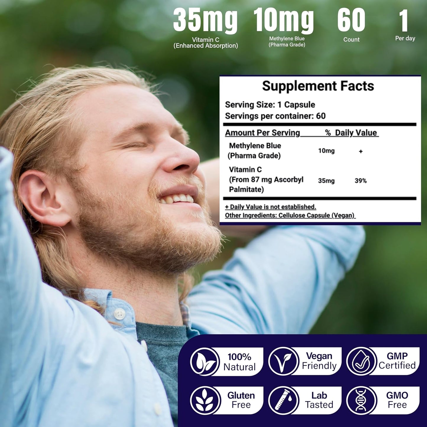 Methylene Blue Capsules (USP) - 10mg with Vitamin C - 99.99% Purity - Lucid Blu - görsel 6