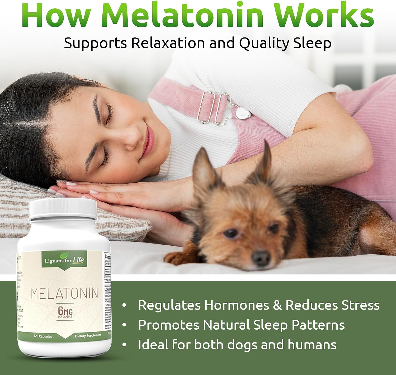 Melatonin for Dogs and People, 6mg - 120 Capsules - Capsules - Pet Supplement - Sleep Aid - görsel 3