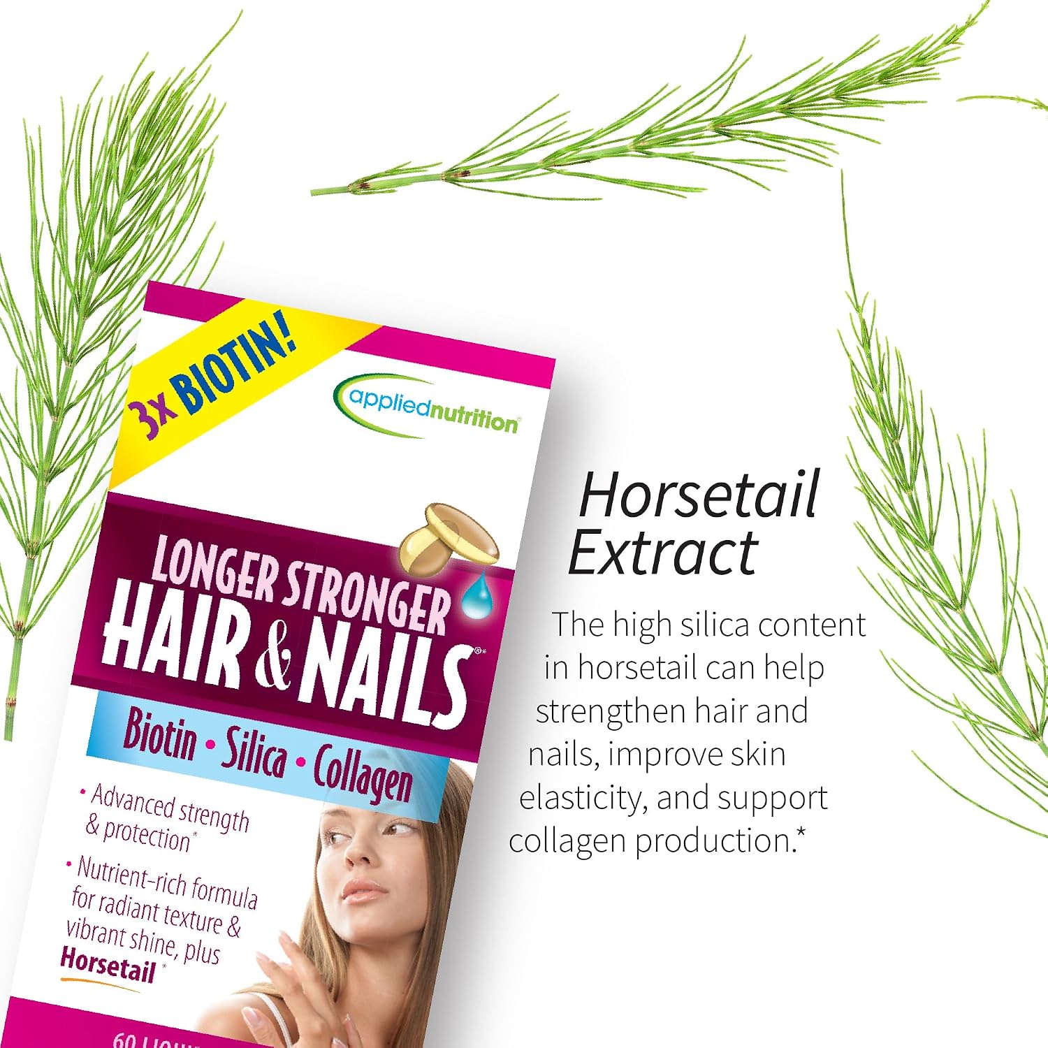 Applied Nutrition Longer Stronger Hair & Nails – 60 Liquid Softgels, Pack of 3 – Biotin, Silica & Collagen – 90 Servings - görsel 6
