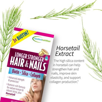 Applied Nutrition Longer Stronger Hair & Nails - Biotin, Silica & Collagen Liquid Soft-Gels - 180 Servings