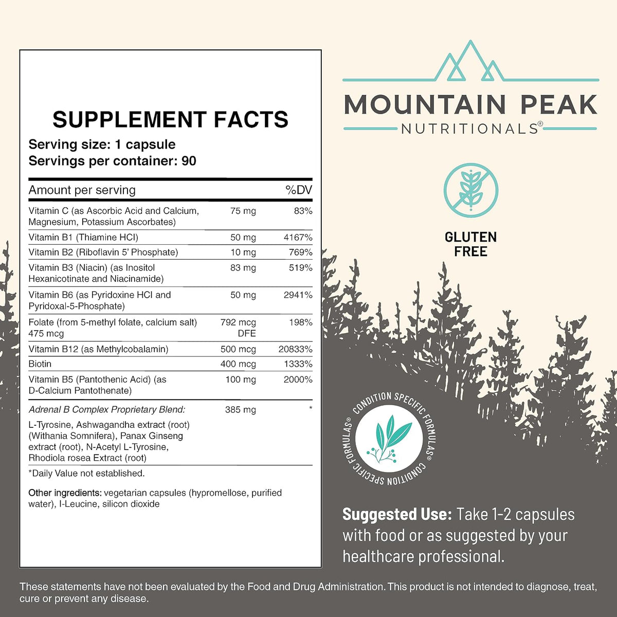Mountain Peak Adrenal B Complex – Stress Support with Ashwagandha, B6, B12 and C – Stress and Nervous System Support – 90 Vegetarian Capsules - görsel 4