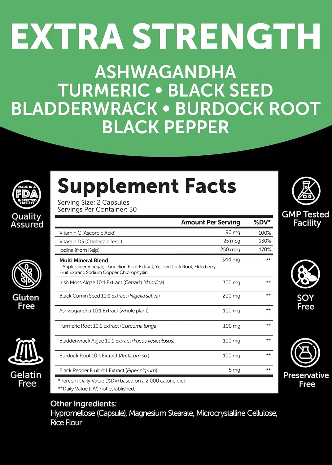 Lunakai Irish Sea Moss Capsules with Black Seed Oil, Ashwagandha, Burdock Root & Bladderwrack (60ct) - görsel 5