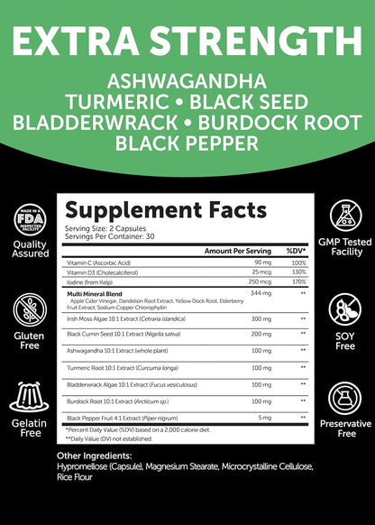 Lunakai Irish Sea Moss Capsules with Black Seed Oil, Ashwagandha, Burdock Root & Bladderwrack (60ct)