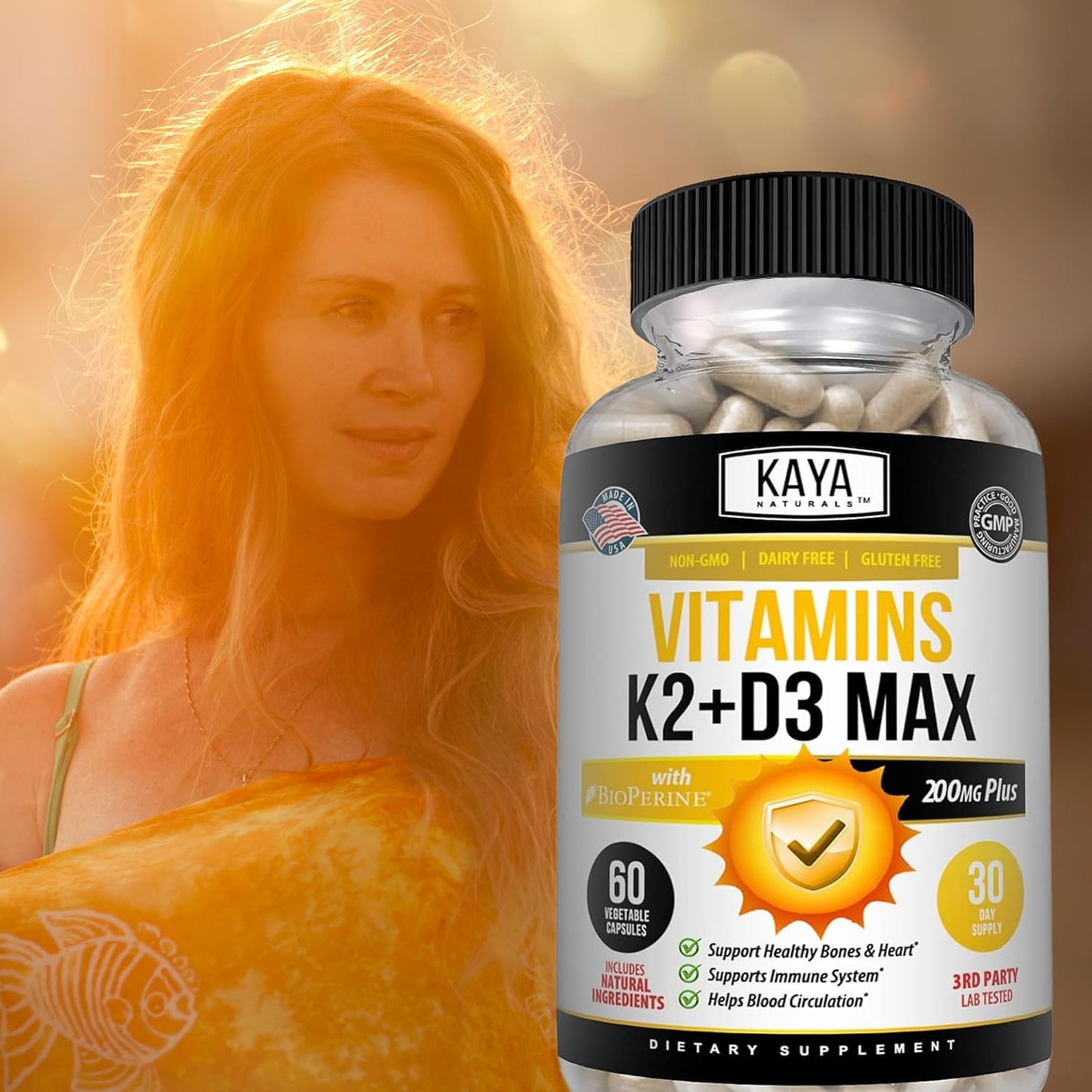 Kaya Naturals Vitamin D3 + K2 5000IU Supplement with Bioperine - 180 Veggie Capsules - görsel 9