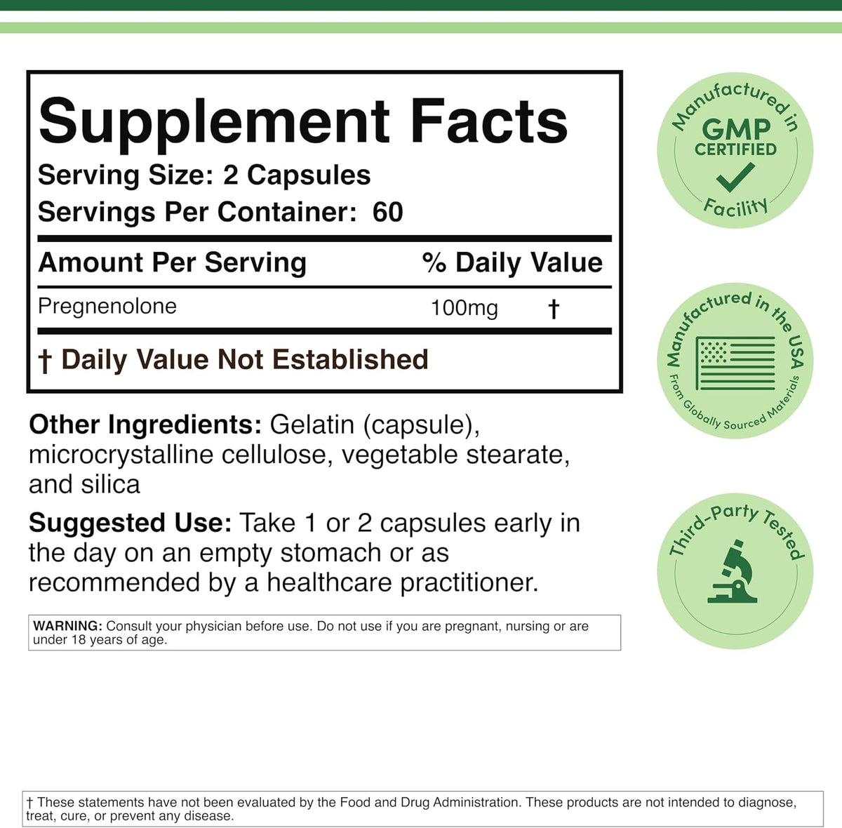 Pregnenolone 100mg per Serving – 120 Capsules (50mg per Capsule) - görsel 2