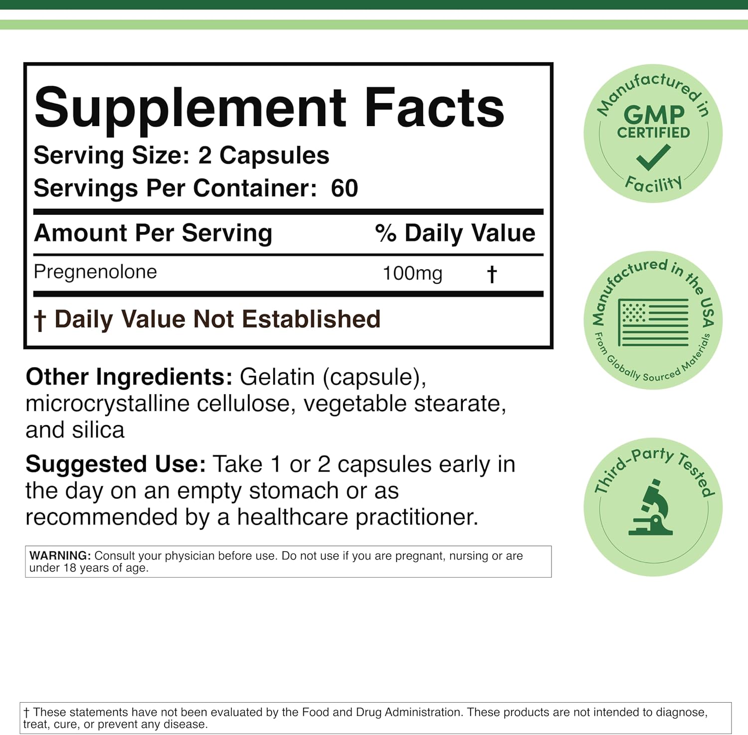 Pregnenolone 100mg per Serving – 120 Capsules (50mg per Capsule) - görsel 2