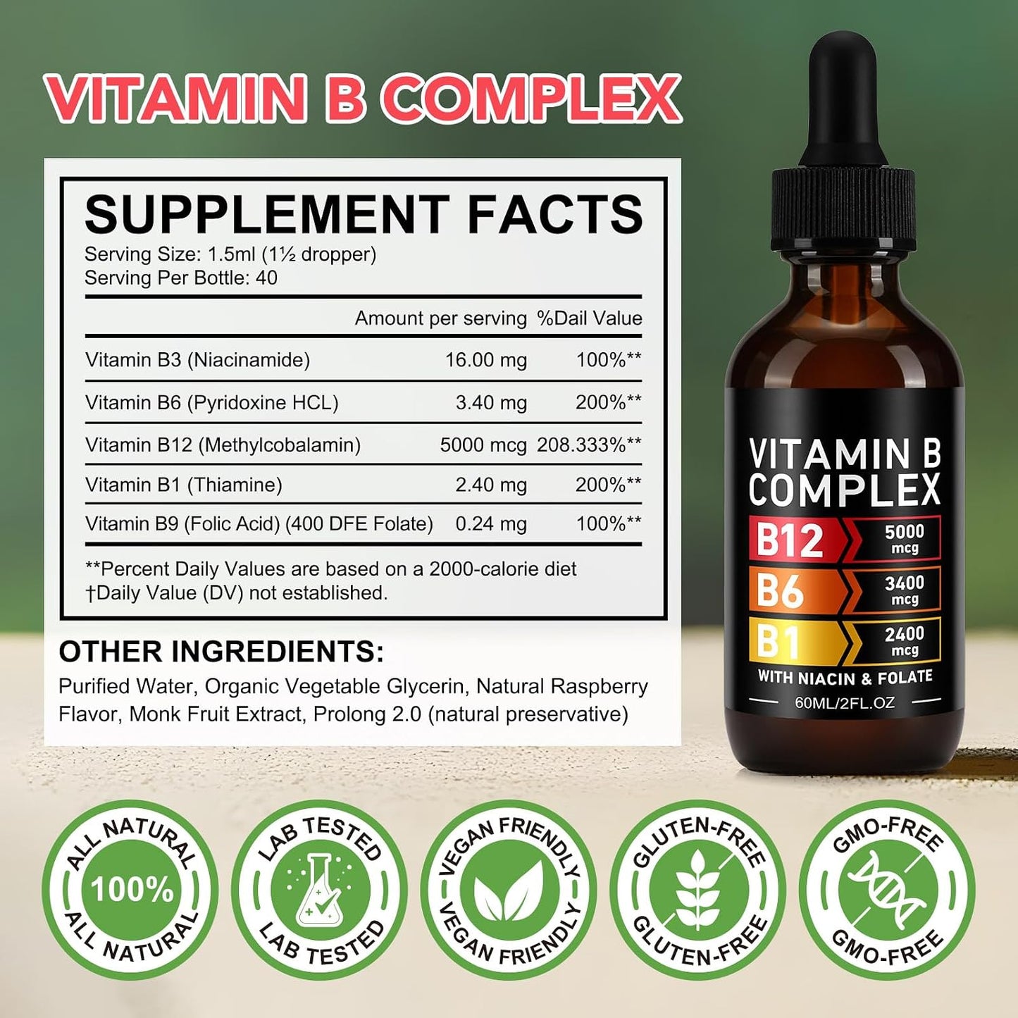 Frovetani Organic Vitamin B Complex - Liquid B Complex with Methylcobalamin B12 for Sustained Energy - görsel 5