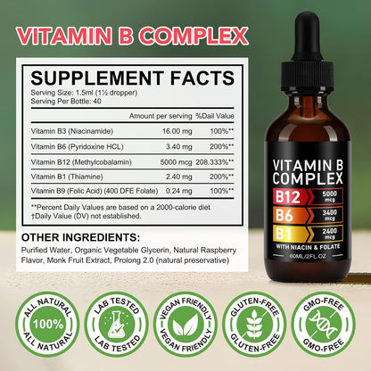 Frovetani Organic Vitamin B Complex - Liquid B Complex with Methylcobalamin B12 for Sustained Energy