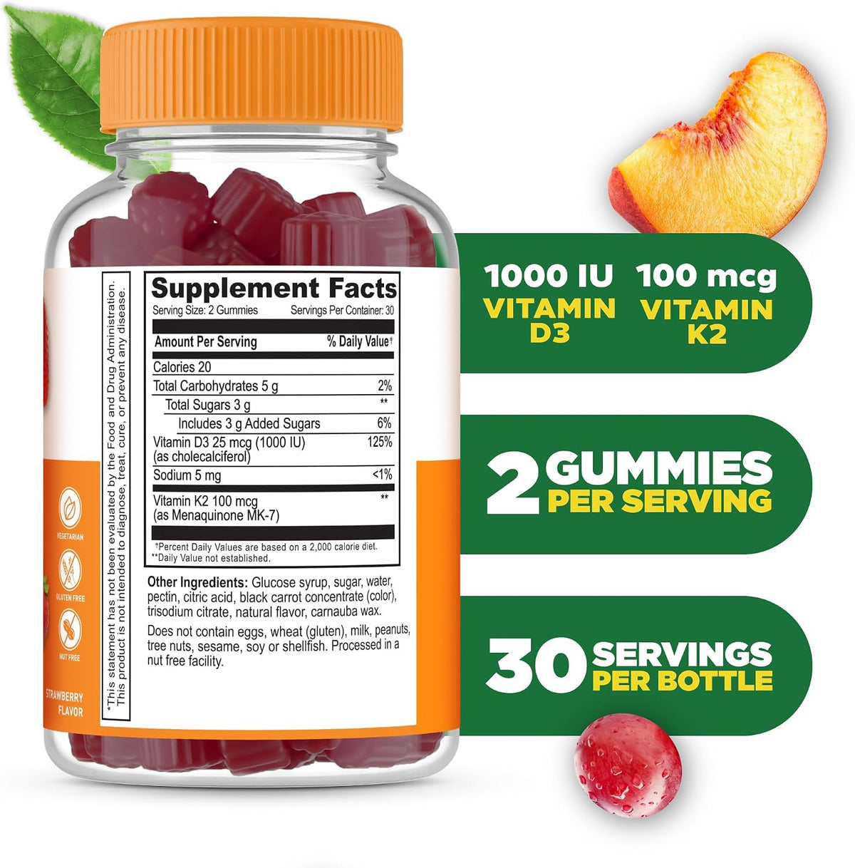Lifeable Vitamin D3 K2 Gummies for Adults – Strawberry Flavour, 60 Gummies - görsel 2