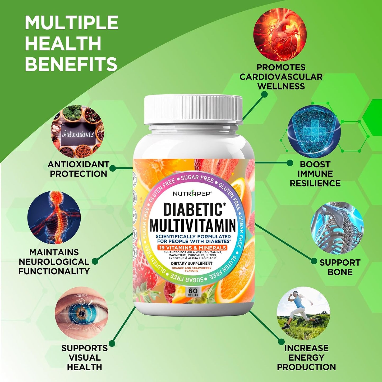 NutraPep Premium Diabetic Multivitamin Chewable Gummies for Women & Men – Sugar-Free & Gluten-Free - görsel 3