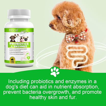 Probiotics for Dogs, 180 Chews Dog Probiotics and Digestive Enzymes, Promotes Digestive Health, Digestive Regularity, Immune Health, Tan