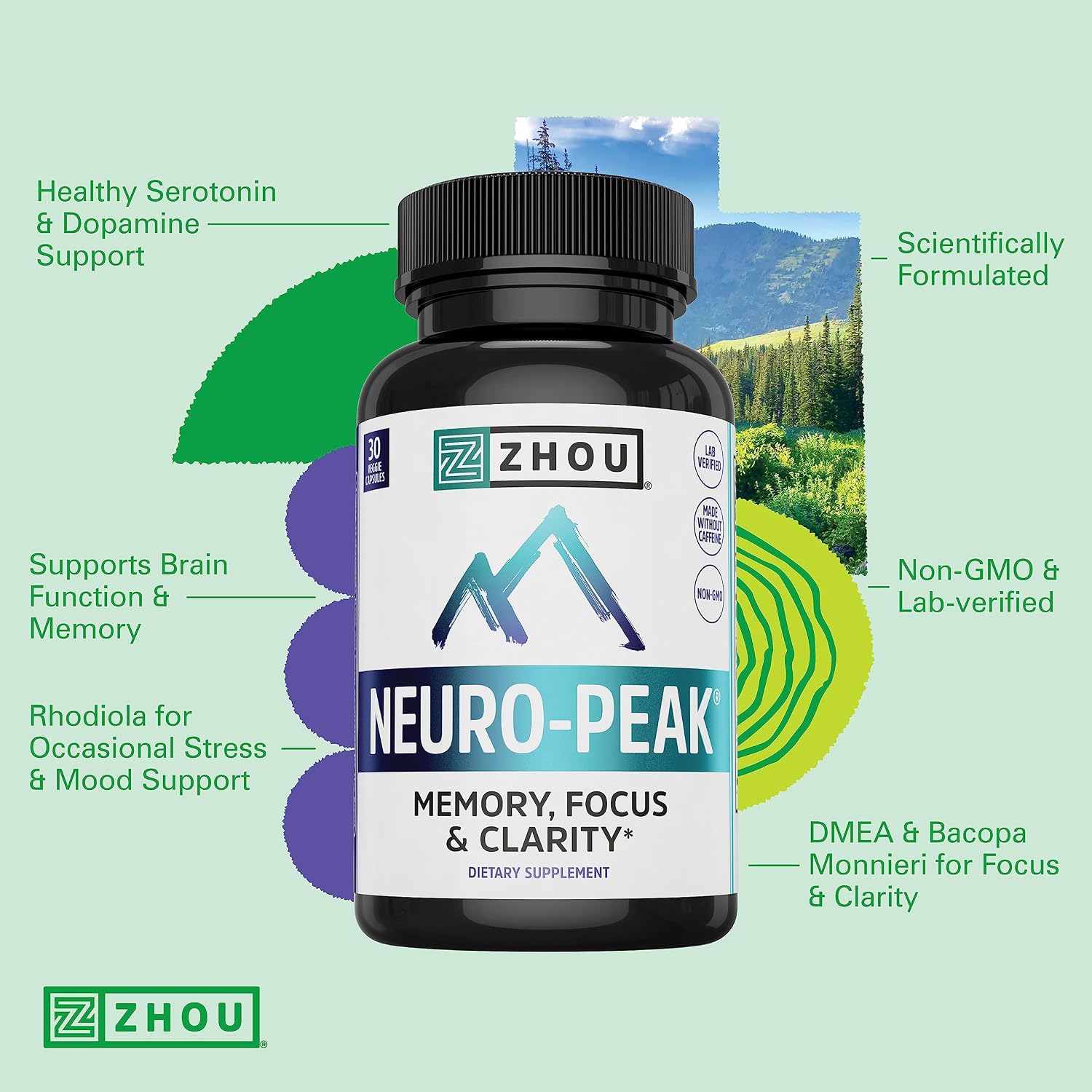 Zhou Neuro-Peak - Brain Support Supplement for Memory and Concentration, Nootropic for Men & Women, 30 Vegetarian Capsules - görsel 4