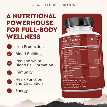 Ancestral Supplements Grass Fed Blood, Liver and Spleen Formula, 500mg, 180 Capsules