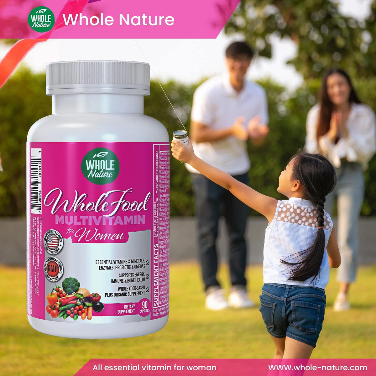 Whole Nature Whole Food Multivitamin for Women - Vegan, Non-GM, with Folate, B12, Probiotics & Omegas (90 Capsules) - görsel 7