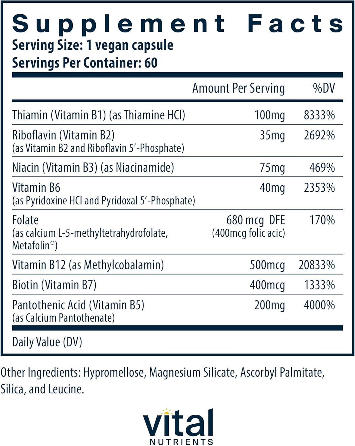 Vital Nutrients Vitamin B-Complex - Vegan High-Potency Methylated B Complex Vitamins - 60 Capsules - görsel 2