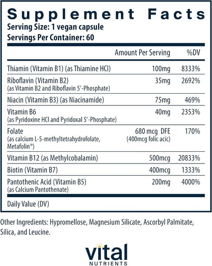 Vital Nutrients Vitamin B-Complex - Vegan High-Potency Methylated B Complex Vitamins - 60 Capsules