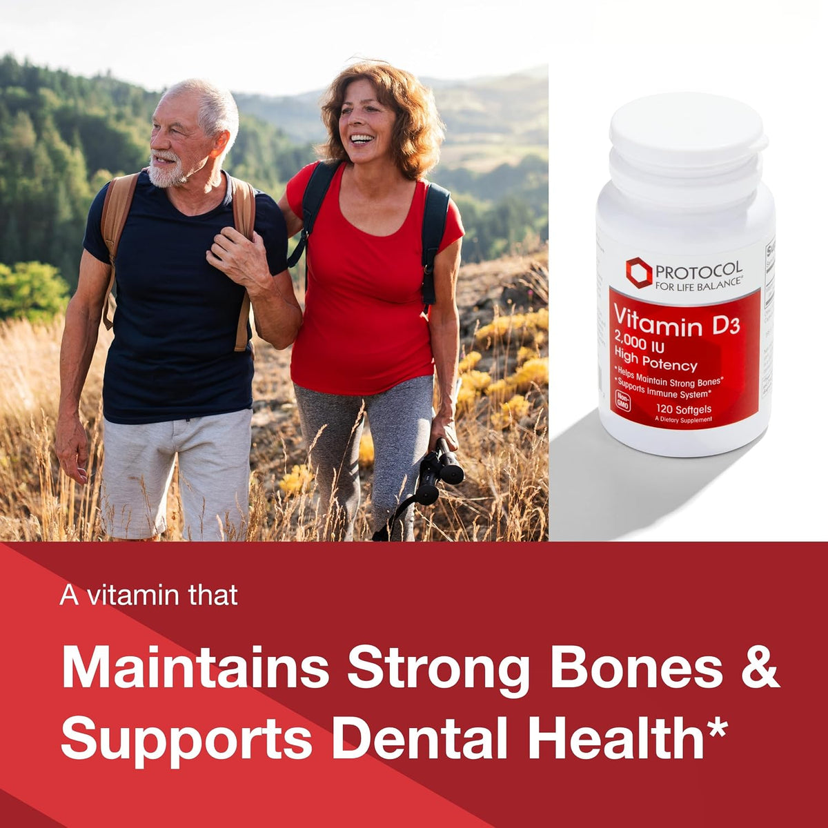 Protocol for Life Balance Vitamin D3 2,000 IU - Immune Support, Healthy Bones and Teeth - 120 Softgels - görsel 3